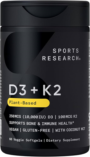 ВИТАМИН D3+K2 SPORTS RESEARCH - ЗДОРОВЬЕ КОСТЕЙСЕРДЕЧНО-СОСУДИСТОЙ И ИММУННОЙ СИСТЕМ, 160 КАПСУЛ